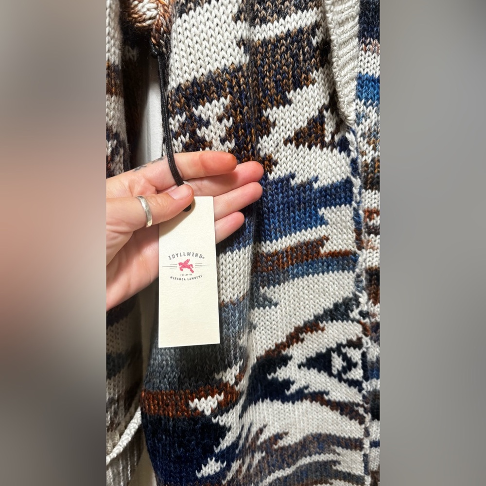 Idyllwind Multicolor Knit Open-Front Cardigan - Blue, Brown, Cream - Picture 6 of 13